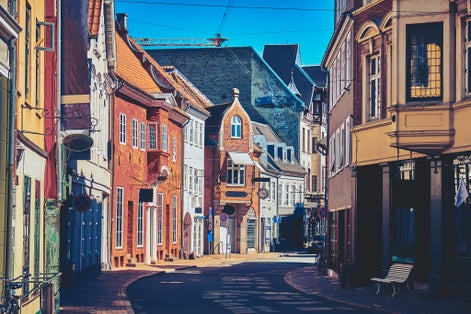 Photo of beautiful Streets of the Old town of Odense, Denmark.