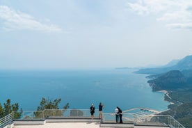 Photo of aerial view of the town of Kemer and sea from a mountain, Turkey.