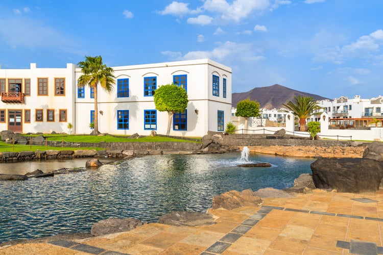 Typical Canarian buildings in Rubicon port, Playa Blanca, Lanzarote, Canary Islands, Spain