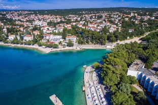 Photo of panoramic aerial view of Baska town, Krk, Croatia.