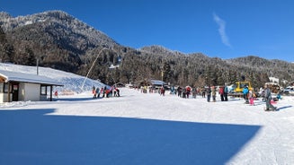 Photo of loisach river flowing through garmisch-partenkirchen, idyllic winter landscape bavaria.