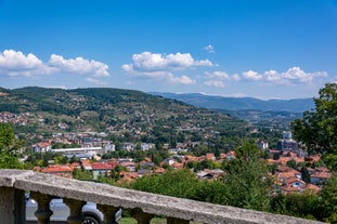 Photo of beautiful aerial view from uphill towards the town of Visoko in Bosnia and Herzegovina.