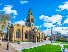 Photo of aerial view of Leicester Town hall in Leicester, a city in England’s East Midlands region, UK.