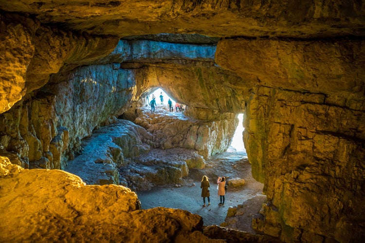 photo of view of szelim cave at sunset, hungarian cave interior in Tatabanya.