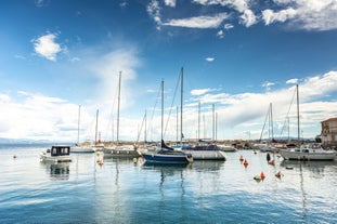 Photo of aerial view of Ičići beach and waterfront in Opatija riviera , Kvarner gulf of Croatia.