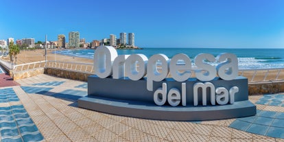 Photo of panoramic aerial view of playa de la Concha in Oropesa del Mar, Ragion of Valencia, Spain.