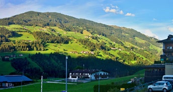 Photo of panorama of Hintertux ski resort in Zillertal Alps in Austria.