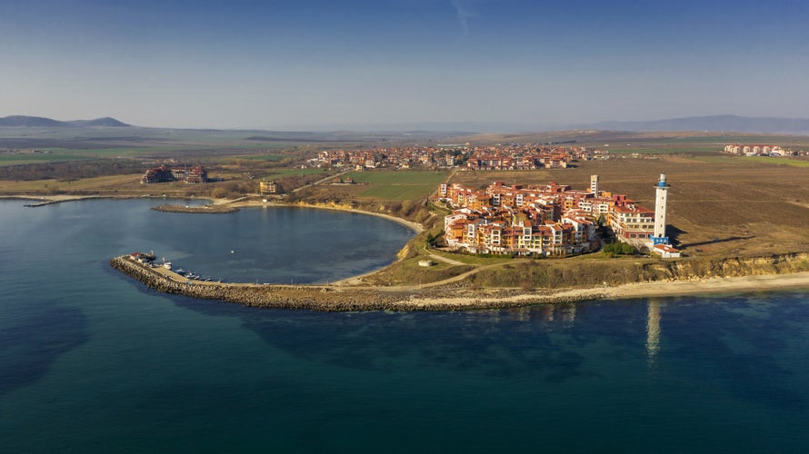 Aerial view into sea resort Aheloy on the Bulgarian Black Sea coast