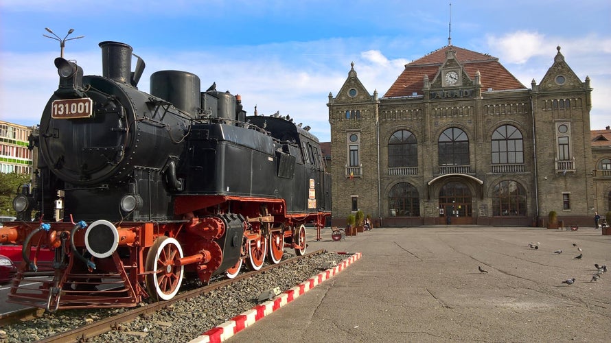 Aerial photography of the train station in Arad city, Romania. 