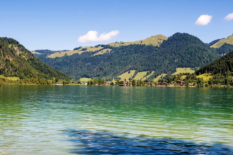 photo of view of Lake Walchsee near Koessen in Tirol, Alps, Austria.