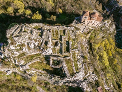 Photo of Aerial veiw of the Asen's fortress and the Virgin Mary church near Asenovgrad city in Bulgaria.
