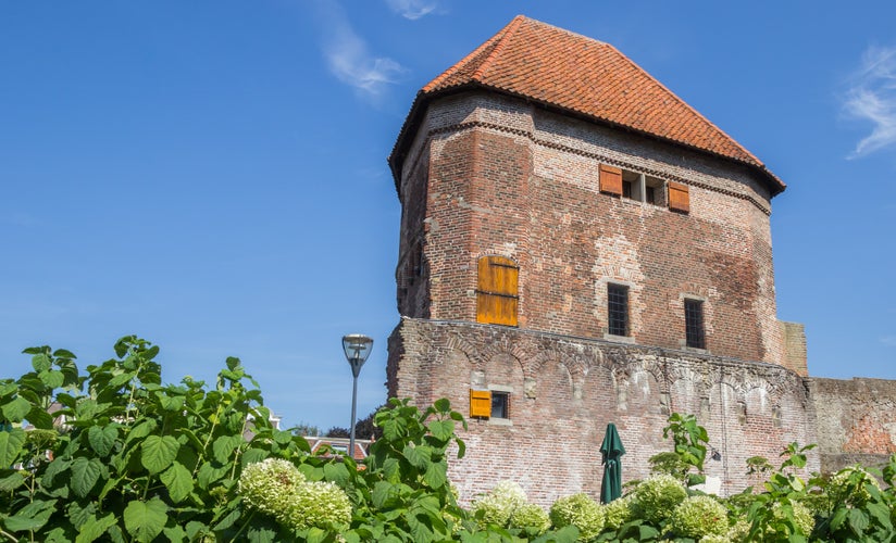 Medieval tower Wijndragerstoren in the center of Zwolle, Netherlands