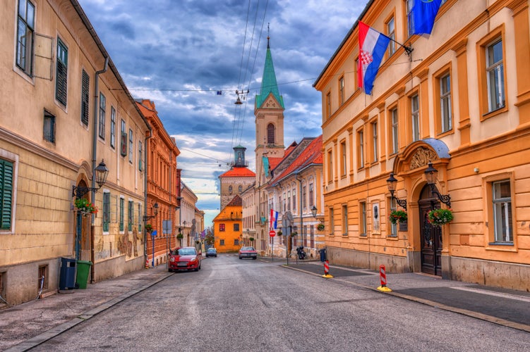 Photo of historical part of Zagreb with middle age houses and churches.