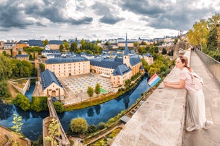 Luxembourg city, the capital of Grand Duchy of Luxembourg, view of the Old Town and Grund quarter on a sunny summer day.