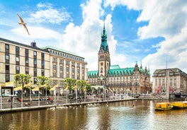 Photo of aerial view of the new town hall and the Johannapark at Leipzig, Germany.