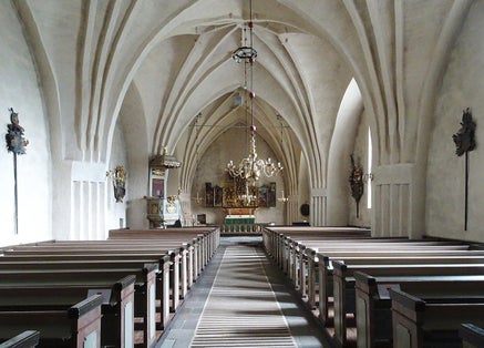 photo of inside the Botkyrka Church in Fiskarhagen, Sweden.