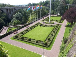 Luxembourg city, the capital of Grand Duchy of Luxembourg, view of the Old Town and Grund quarter on a sunny summer day.
