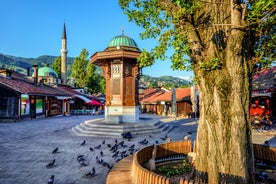 Photo of beautiful aerial view from uphill towards the town of Visoko in Bosnia and Herzegovina.