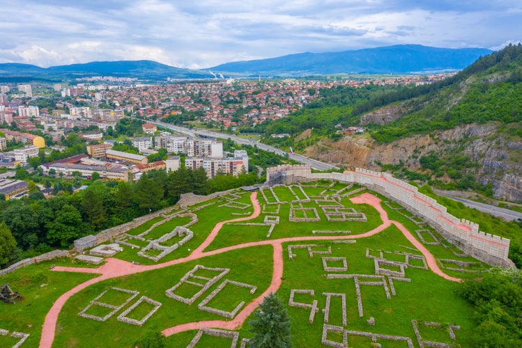 photo of aerial view of Pernik town and Krakra fortress in Bulgaria.