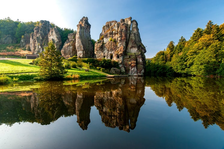 Photo of Famous rock formation Externsteine in the Teutoburg Forest  Bielefeld , Germany.