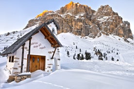 photo of Autumn morning panoramic shot on Stern-La Villa from San Cassiano, Piz la Ila, Gruppo Sella, Sassongher, Piza de Gherdenacia, Peitlerkofel in Italy.