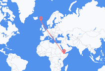 에티오피아 디레 다와에서 출발해 페로 제도 쇠보구르(Sørvágur)에게(으)로 가는 항공편