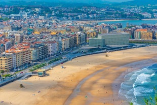 Photo of aerial view of beautiful landscape of Zaragoza, Spain.