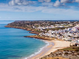 Photo of panoramic aerial view of Praia da Luz in municipality of Luz in Algarve, Portugal.