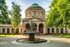 Photo of aerial panoramic view of Hohes Schloss Fussen or Gothic High Castle of the Bishops and St. Mang Abbey monastery in Fussen, Germany.