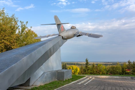Photo of Statue of an old Soviet fighter plane, Belarus.