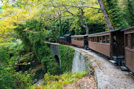 photo of view the old traditional train on Mount Pelion, Greece.
