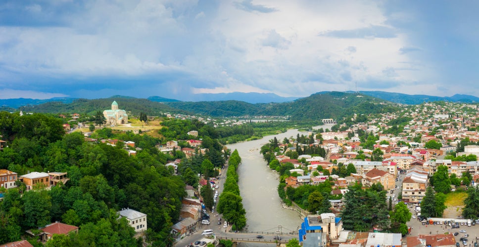 Photo of panoramic summer view of the city of Kutaisi, Georgia.