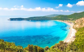 Photo of panoramic aerial view of old town of Budva, Montenegro.