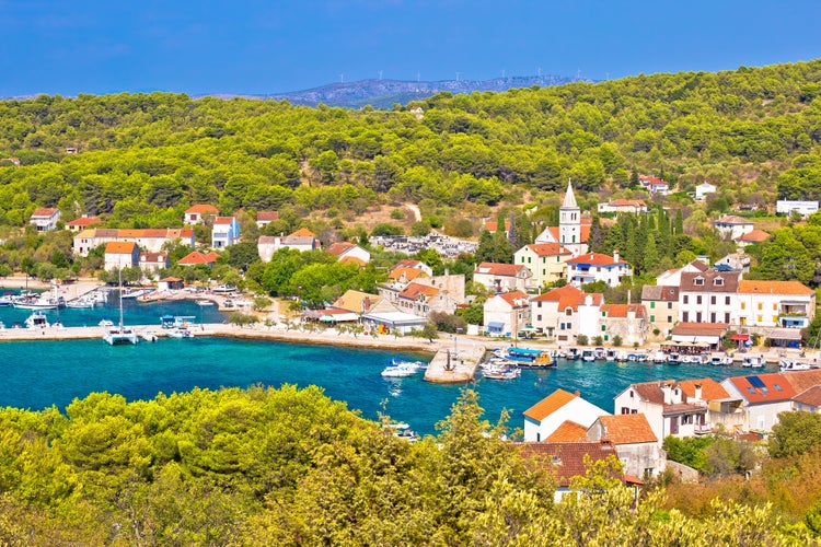 Island of Zlarin waterfront view, Sibenik coral archipelago of Dalmatia, Croatia