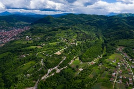 Photo of beautiful aerial view from uphill towards the town of Visoko in Bosnia and Herzegovina.