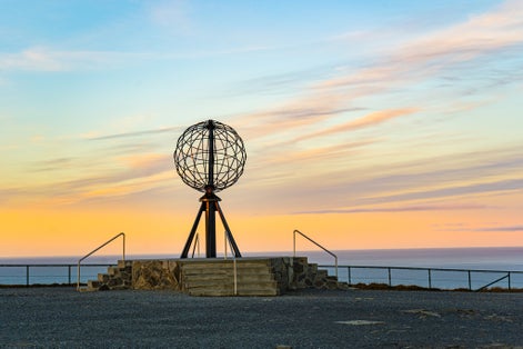 Photo of midnight sun at the North Cape, Norway.