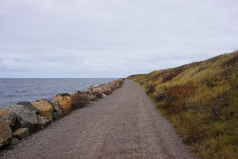 photo of view of cycle path or path near Höganäs right along the sea in Sweden.