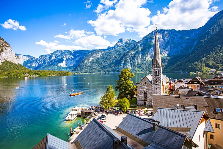 Beautiful view point of Hallstatt heritage village summer in Austria