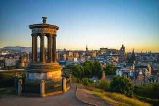 Photo of beautiful view of the old town city of Edinburgh from Calton Hill, United Kingdom.