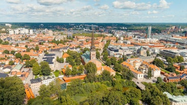 Photo of Roskilde square and Old Town Hall, Denmark.