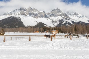 Photo of Suspension Bridge of Dachstein Skywalk viewpoint in Austria, with people, in Ramsau am Dachstein.