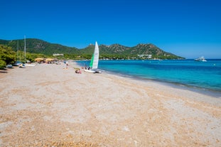 Photo of beautiful sandy beach of Cala Mesquida, Mallorca, Mediterranean Sea, Balearic islands, Spain.