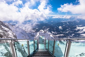 Photo of Suspension Bridge of Dachstein Skywalk viewpoint in Austria, with people, in Ramsau am Dachstein.