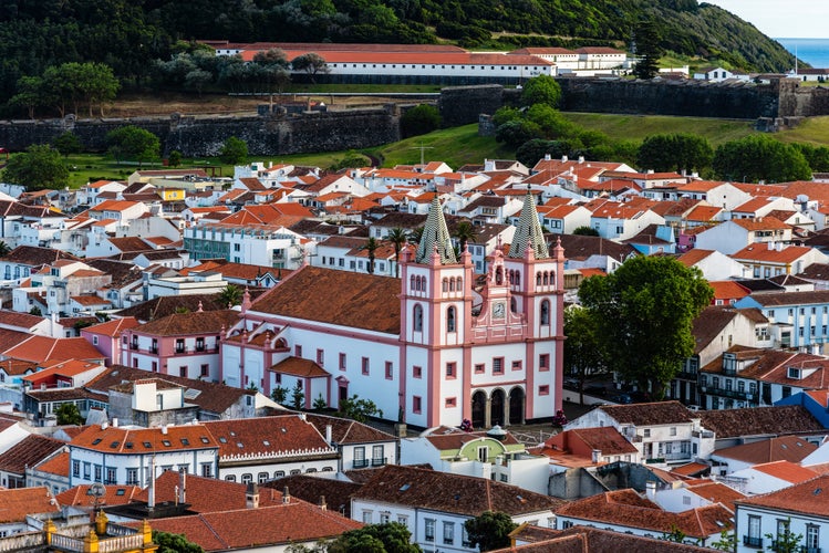 Photo of panoramic aerial View of the old Town and the Fortress of Angra do Heroismo, Terceira Island, Portugal.