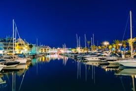 Photo of aerial panoramic view of Fuengirola city beach and marina, Fuengirola is a city on the Costa del Sol in the province of Malaga in the Andalusia, Spain.