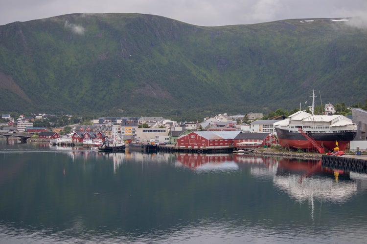 photo of view of The city of Stokmarknes in Nordland county, Norway.