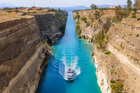 Photo of Heraion in Perachora with small beach, Loutraki, Greece.