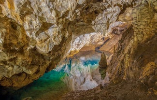 Photo of panoramic aerial view of Edessa Waterfall, Central Macedonia, Greece.