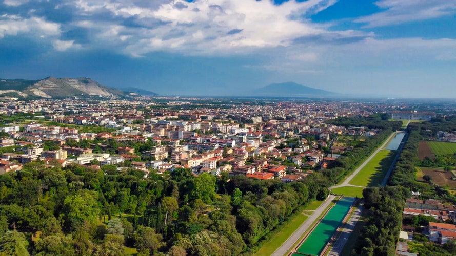 Photo of aerial view of the city Caserta from the famous Reggia, Italy.