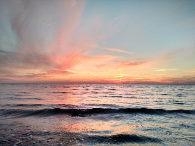 Photo of beautiful sunset over Adriatic sea, Durrës, Albania.